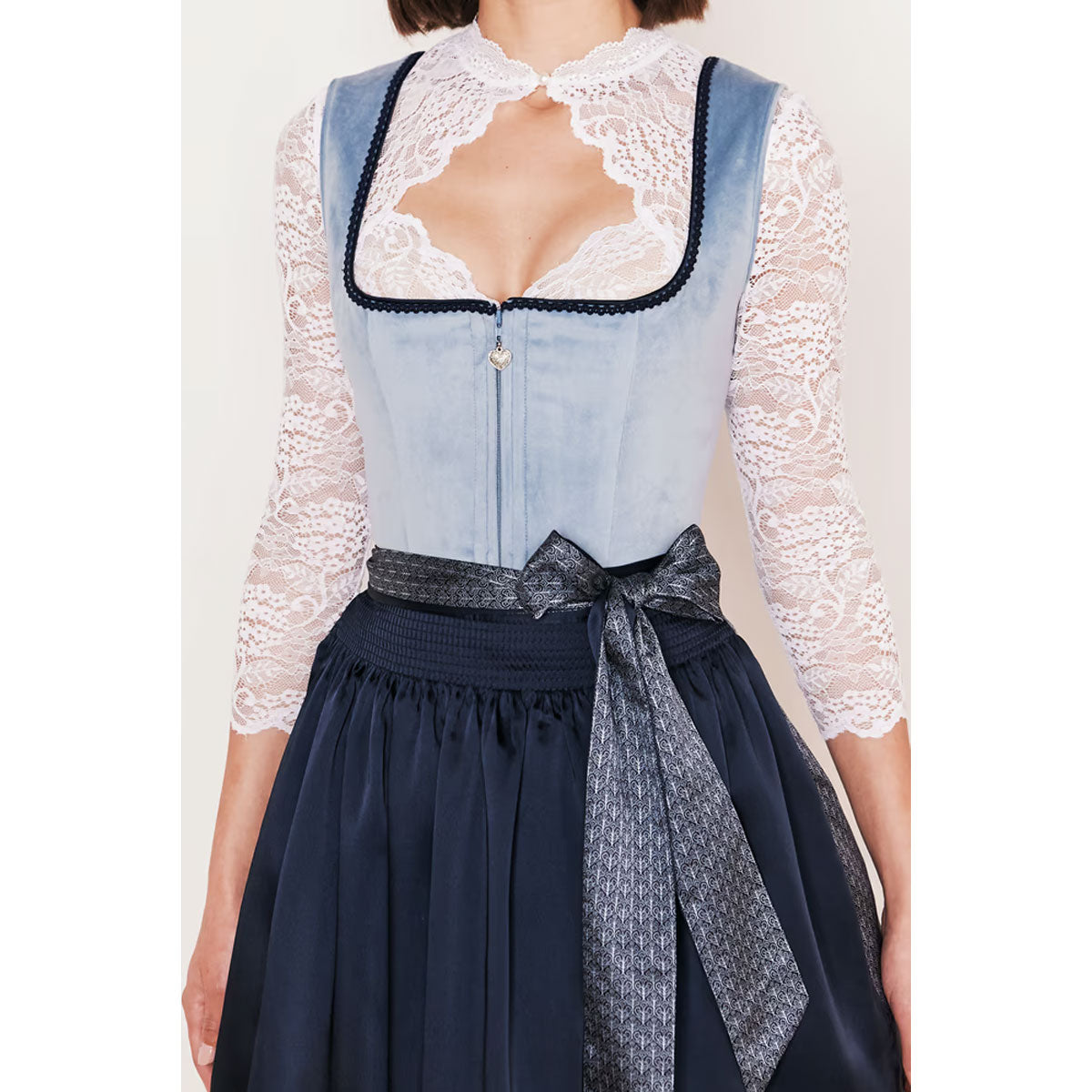 Krüger Dirndl Dena Blau/Hellblau Samt 60cm - Datschi Trachten