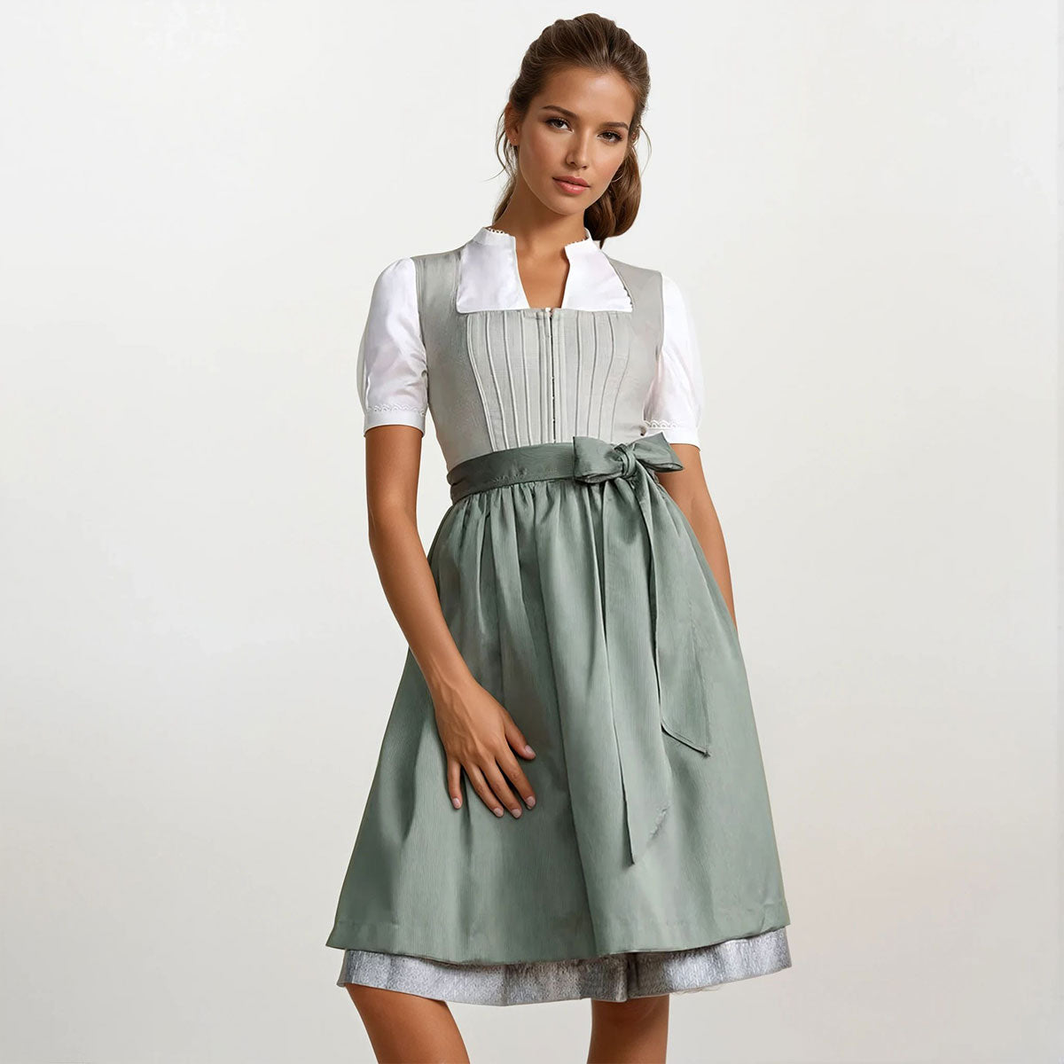 Krüger Dirndl Margit Grün 60cm Leinen Mieder - Datschi Trachten