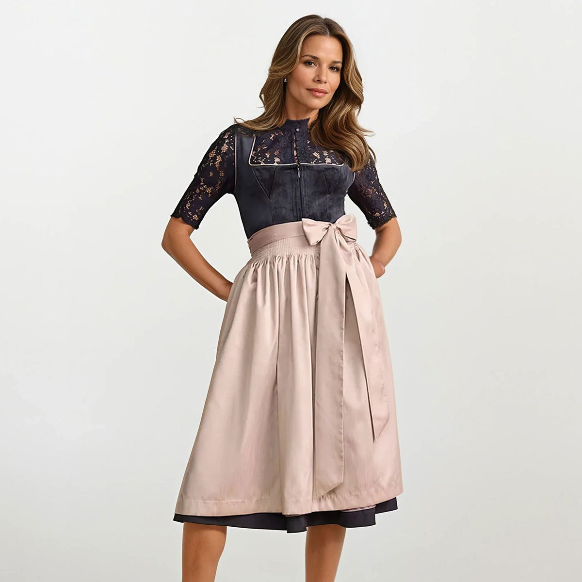 Krüger Dirndl Suzanne Schwarz Beige Samt 70cm - Datschi Trachten