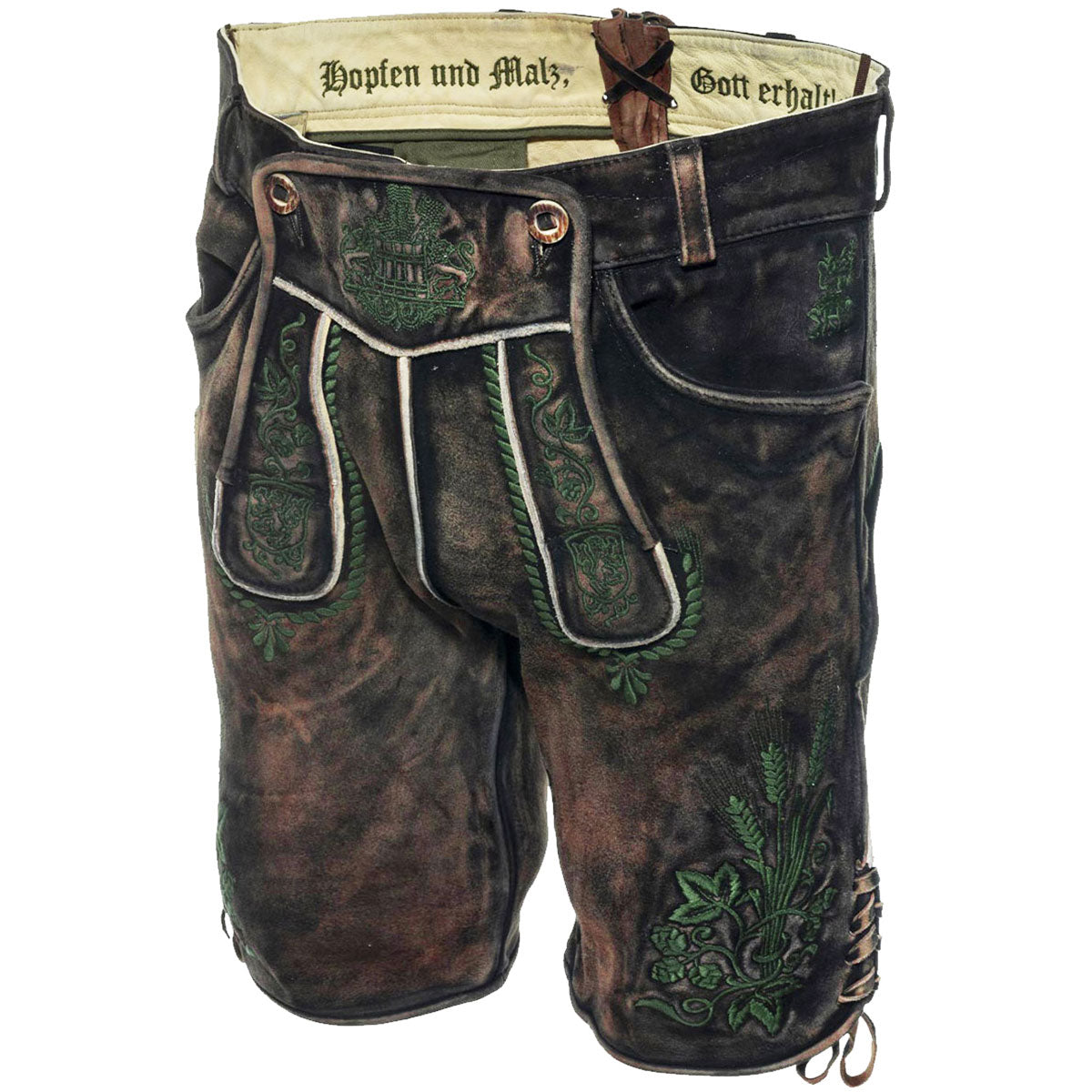 Himmel Arsch und Zwirn Lederhose Braumeister Alt Kohle Olive