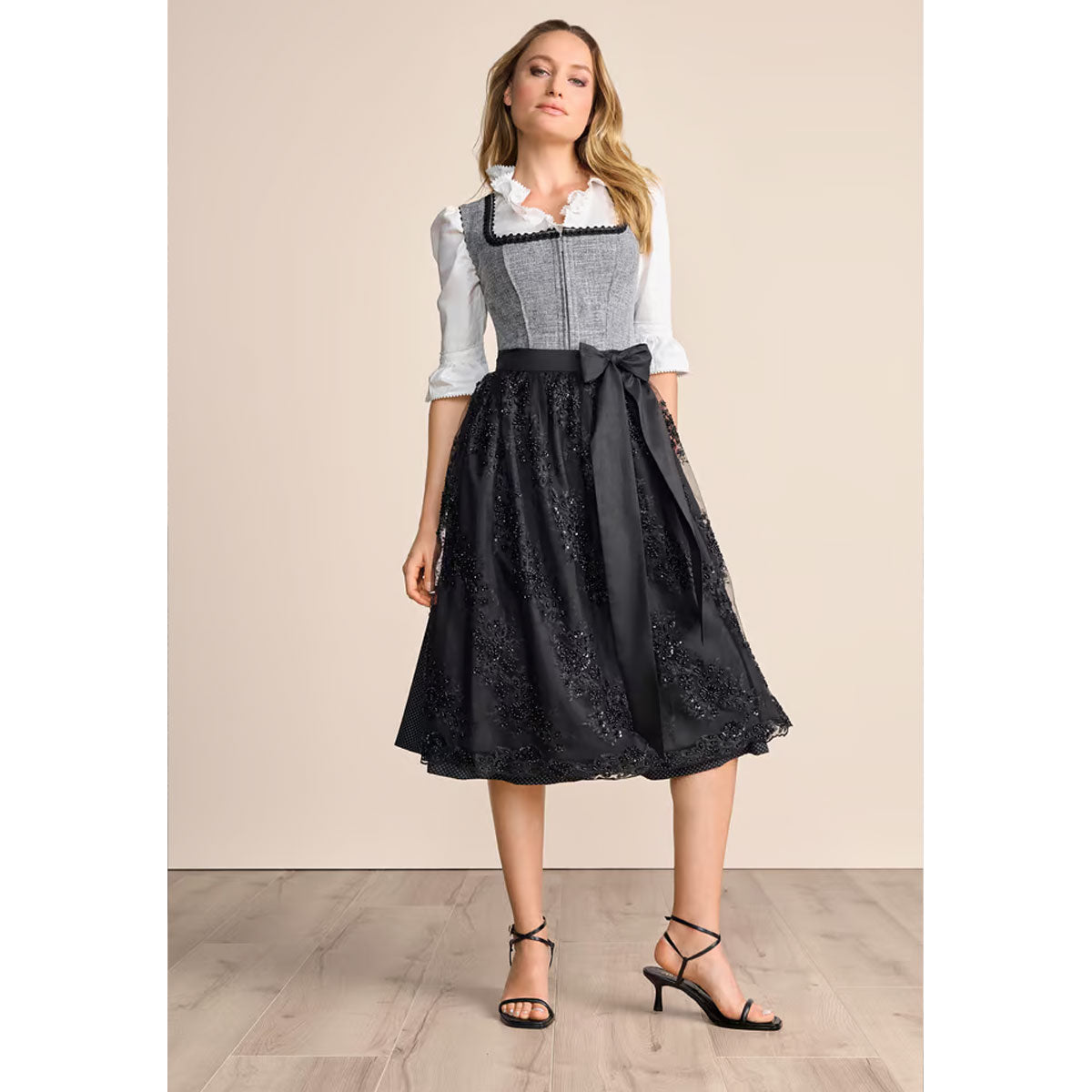 Krüger Dirndl Ashly Schwarz Grau Modern 70cm - Datschi Trachten