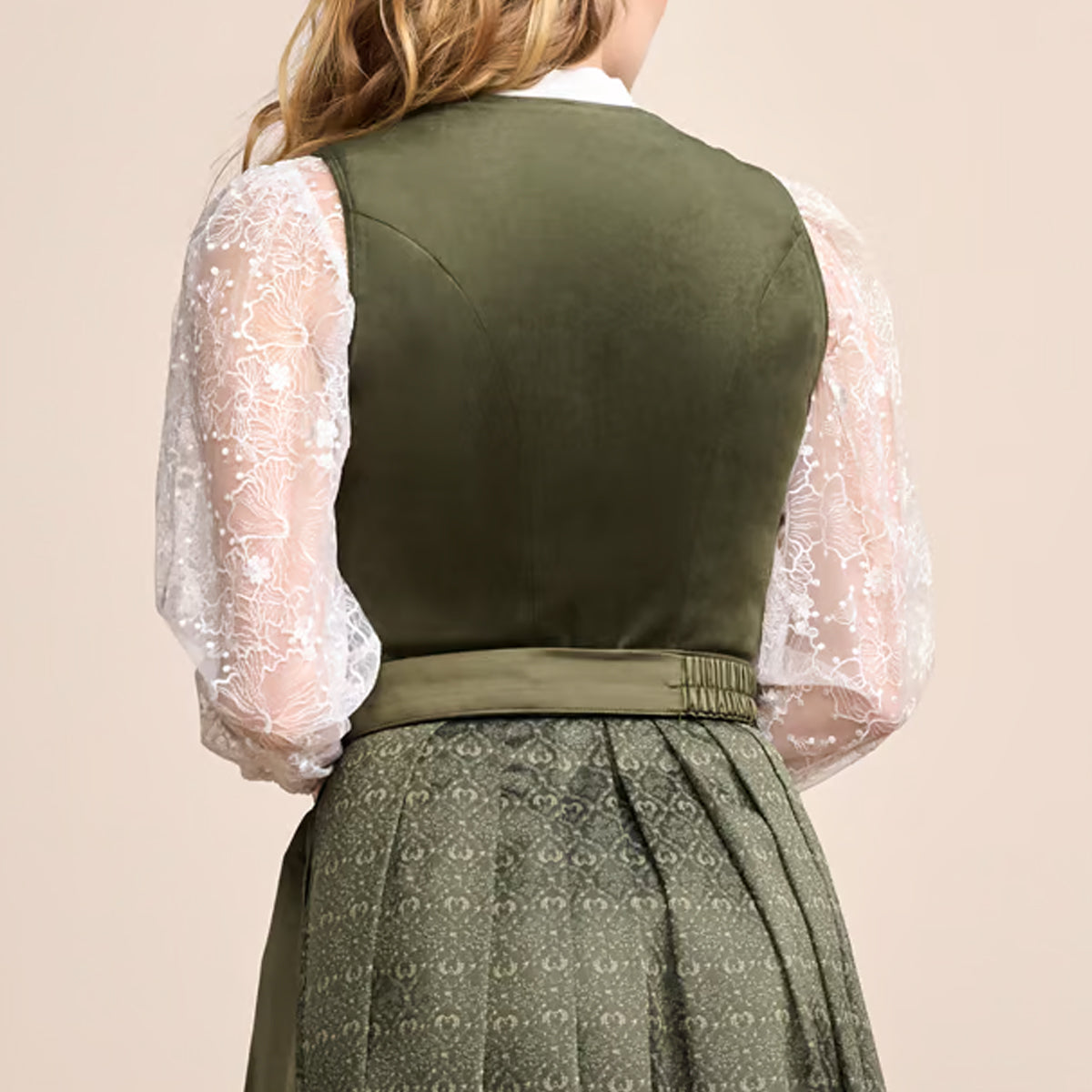 Krüger Dirndl Livie Oliv Grün Samt Reißverschluss 70cm - Datschi Trachten