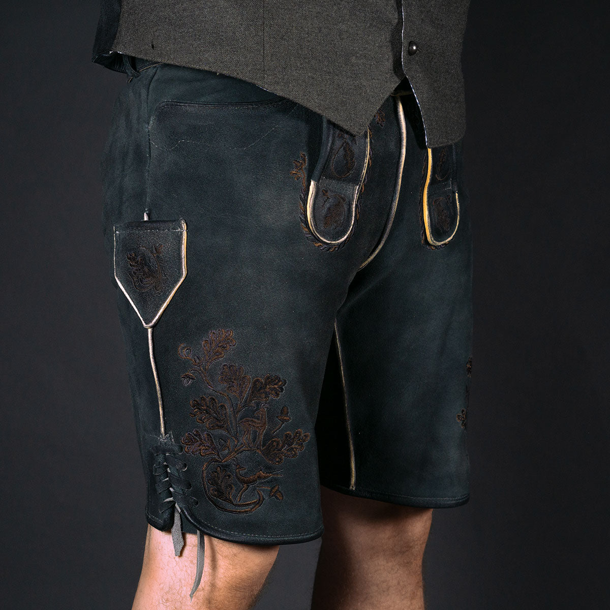 Datschi Trachten Lederhose Pius Kohle Grau - Datschi Trachten