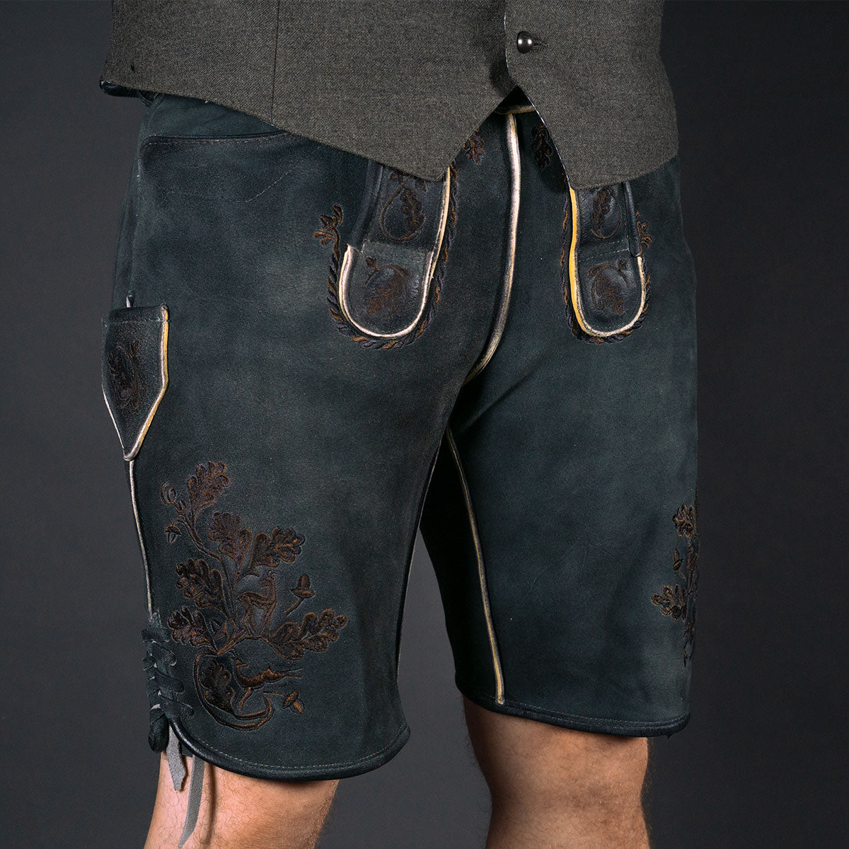 Datschi Trachten Lederhose Pius Kohle Grau - Datschi Trachten