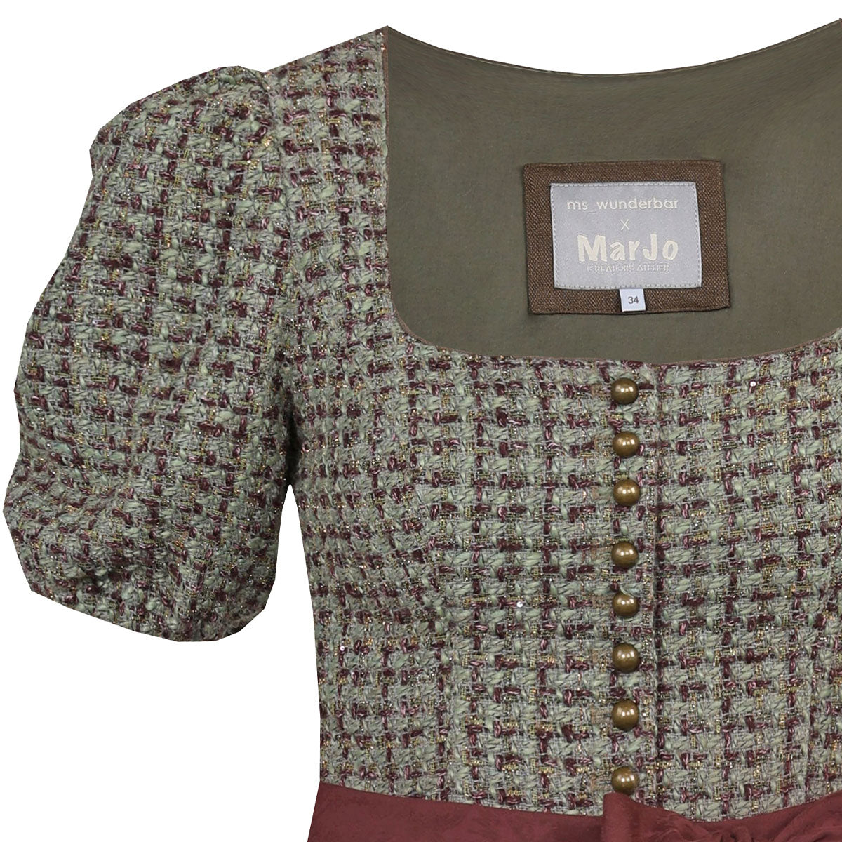 Marjo Dirndl Orchard Olive 75cm Olives Herbstdirndl MarJo x Ms_Wunderbar Mieder Detail Außen