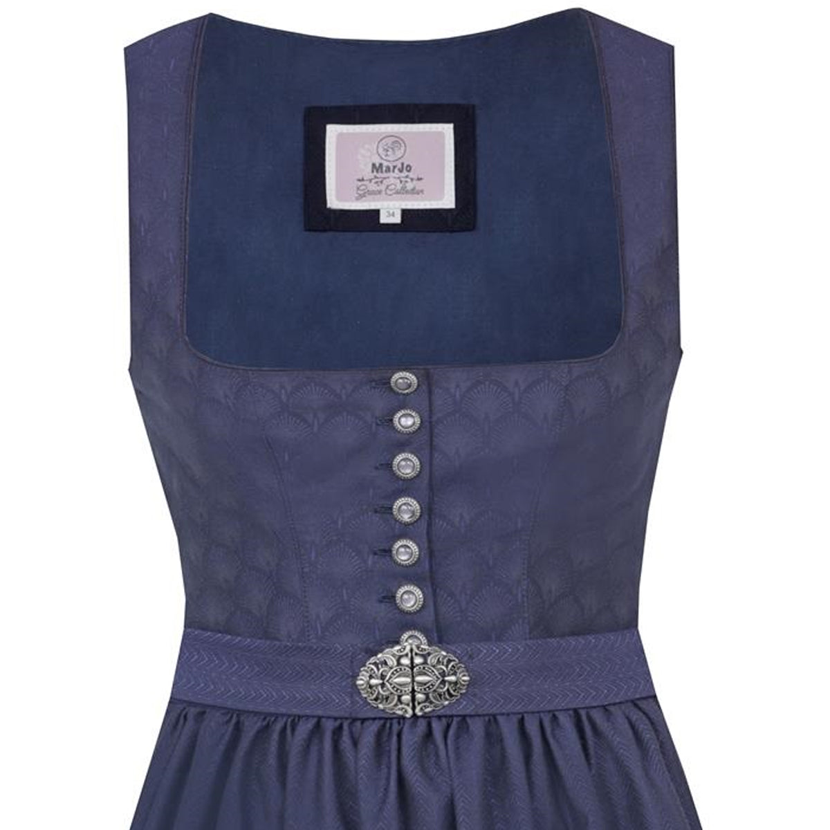 MarJo Dirndl Otterfing Marine Blau Gerader Ausschnitt 75cm mit Beidseitige Eingriffstaschen im Rock und Elegant Design Dirndl Längentyp Midi (60-75cm)