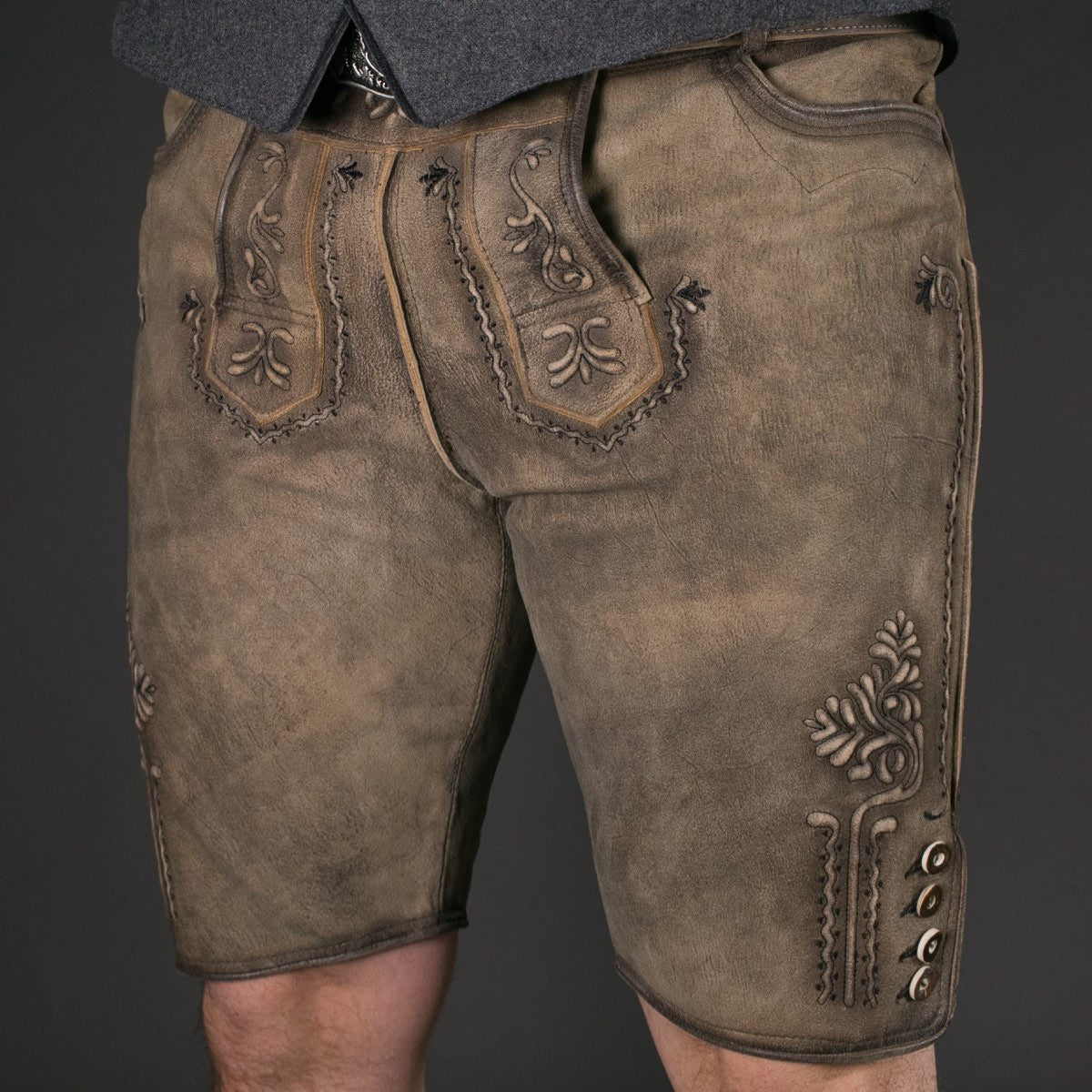 Datschi Trachten Lederhose Engelbert Zement Grau - Datschi Trachten
