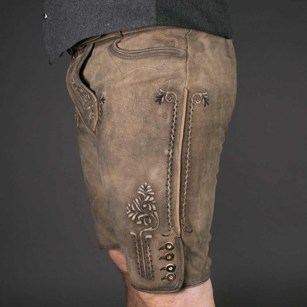 Datschi Trachten Lederhose Engelbert Zement Grau - Datschi Trachten