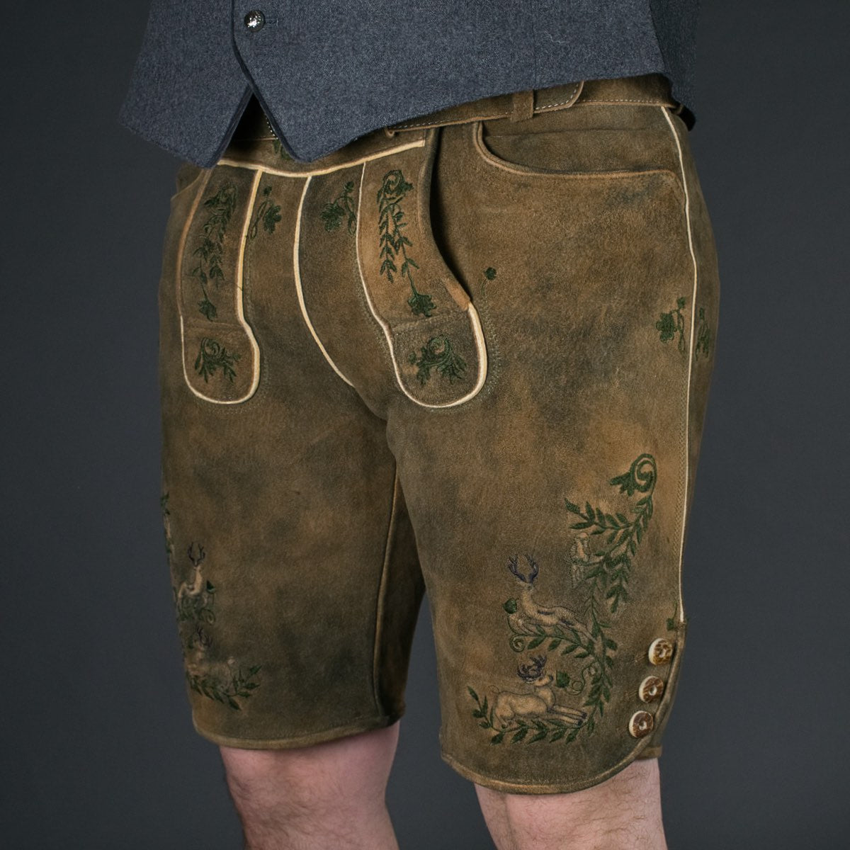 Datschi Trachten Lederhose Simmerl Braun Grün - Datschi Trachten