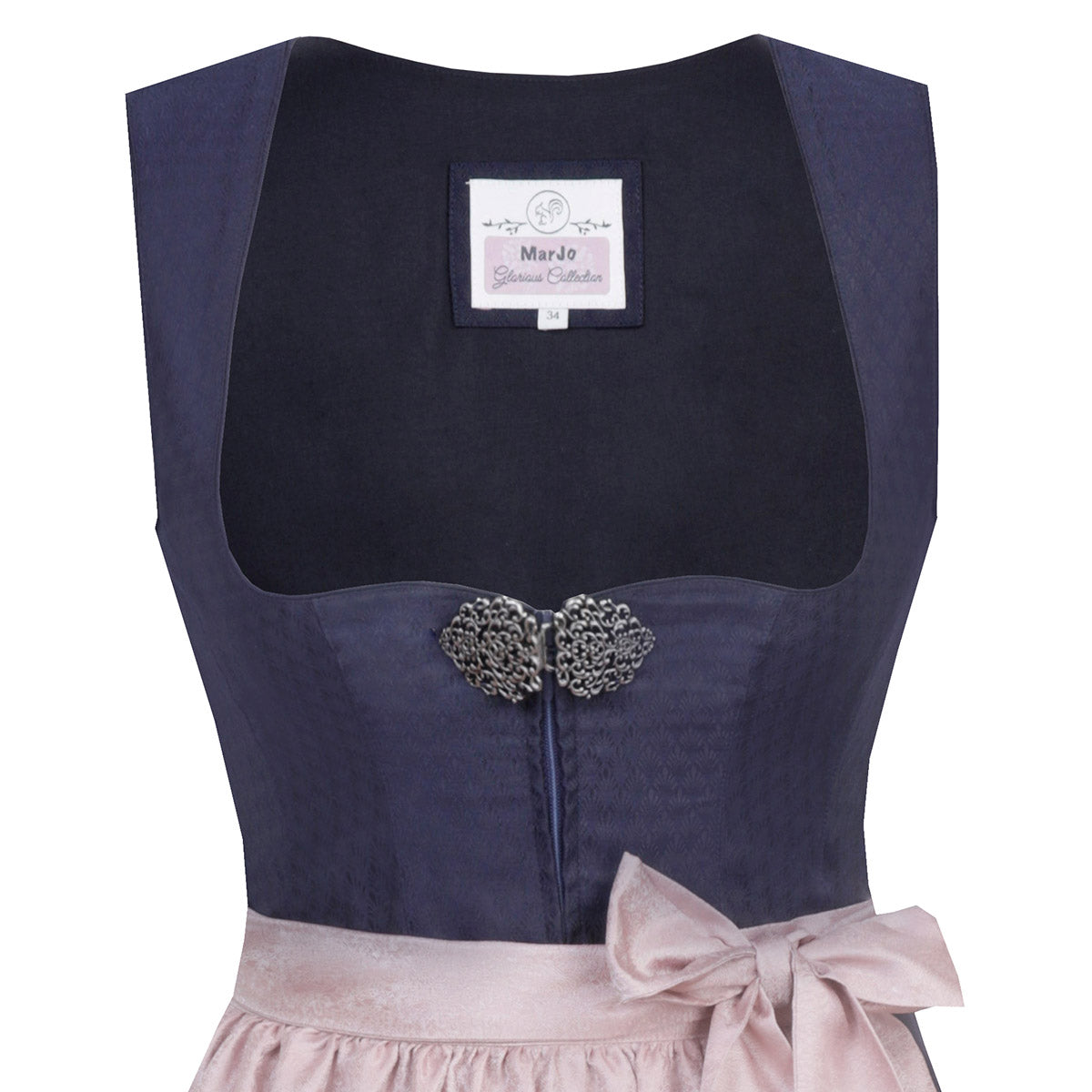 MarJo Dirndl Codi Nachtblau Rosa Zeitlos 65cm mit Beidseitige Eingriffstaschen im Rock und Elegant,  Bunt Design Dirndl Längentyp Midi (60-75cm)