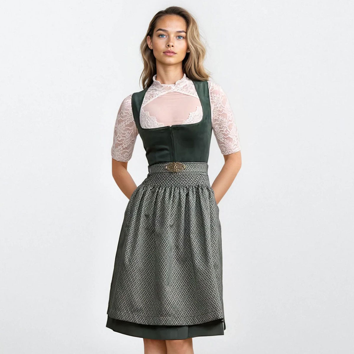 Krüger Dirndl Alisha Grün Samtdirndl 60cm - Datschi Trachten