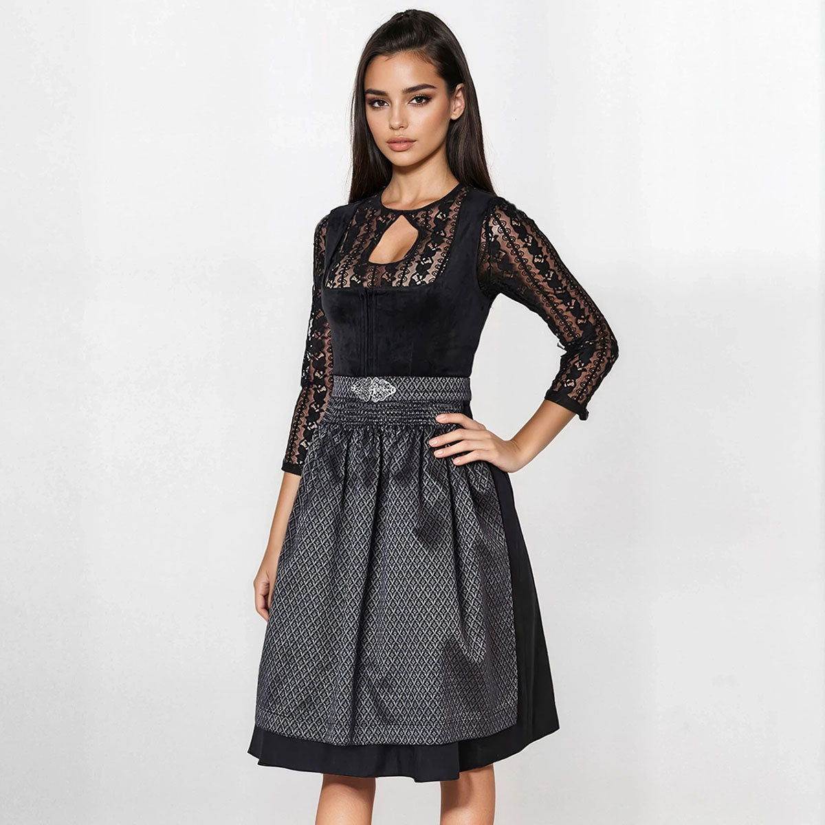 Krüger Dirndl Alisha Schwarz Samt 60cm - Datschi Trachten