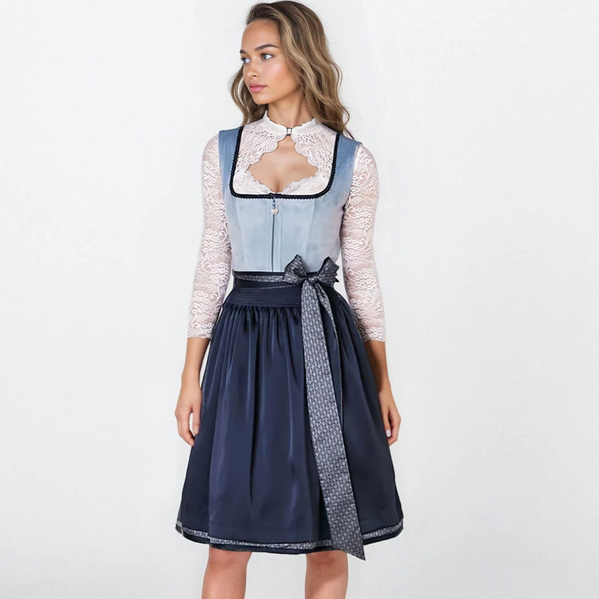 Krüger Dirndl Dena Blau/Hellblau Samt 60cm - Datschi Trachten