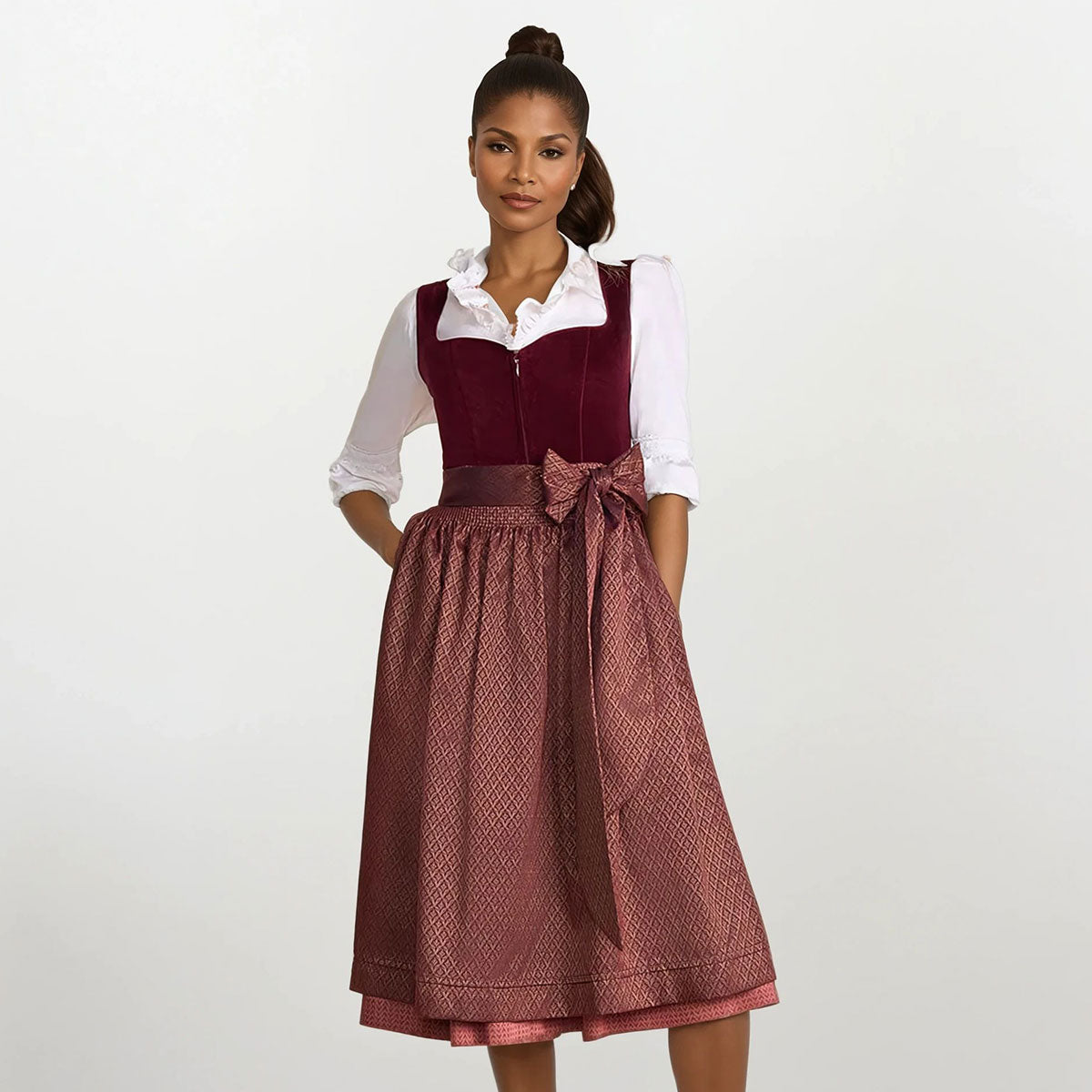 Krüger Dirndl Xana Weinrot Herz-Ausschnitt 70cm - Datschi Trachten