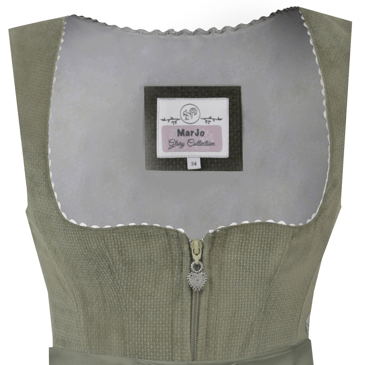 MarJo Dirndl Gauting Farn Grün 65cm mit Beidseitige Eingriffstaschen im Rock,  Borte und Elegant Design Dirndl Längentyp Midi (60-75cm)