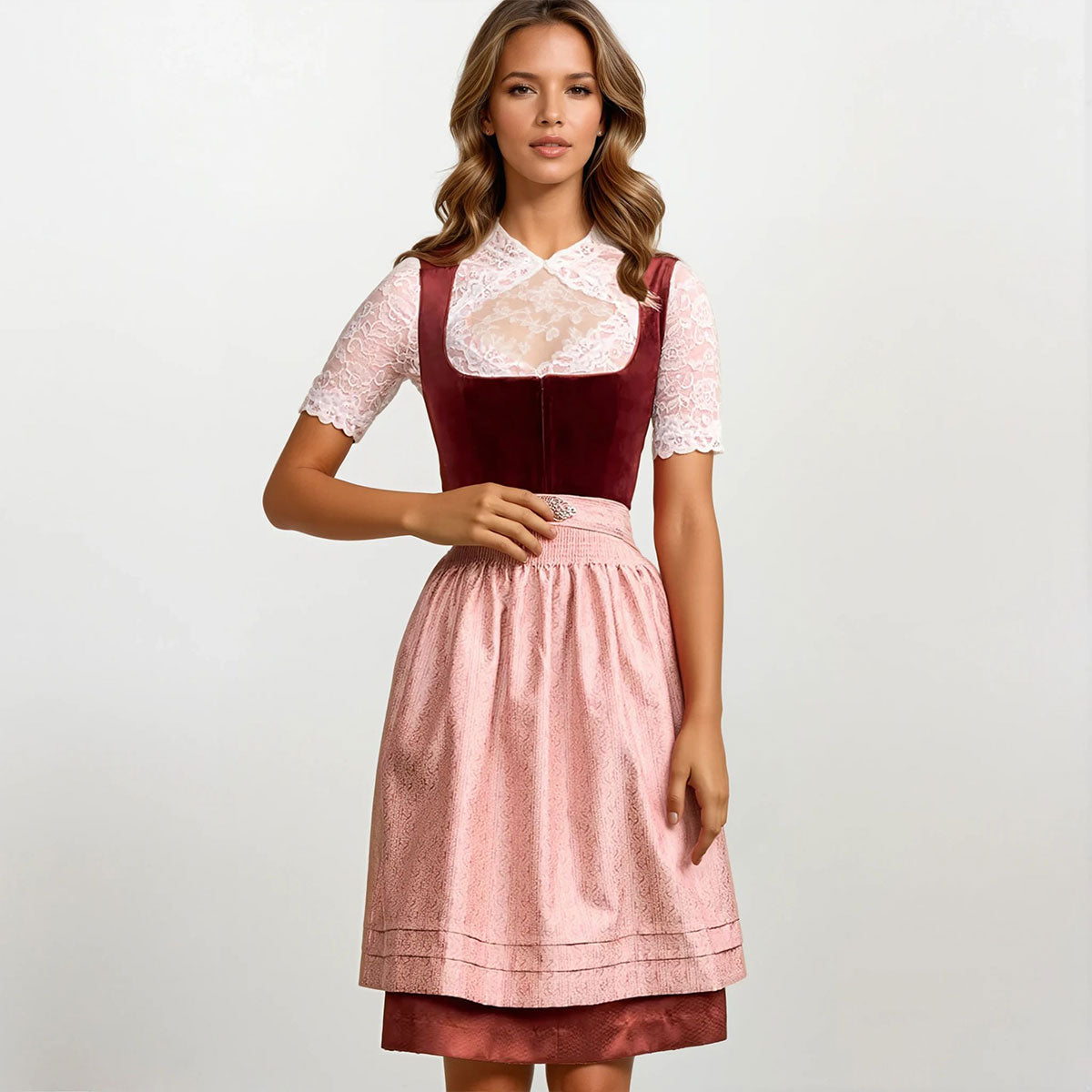 Krüger Dirndl Aurela Rot Samt Reißverschluss 60cm - Datschi Trachten