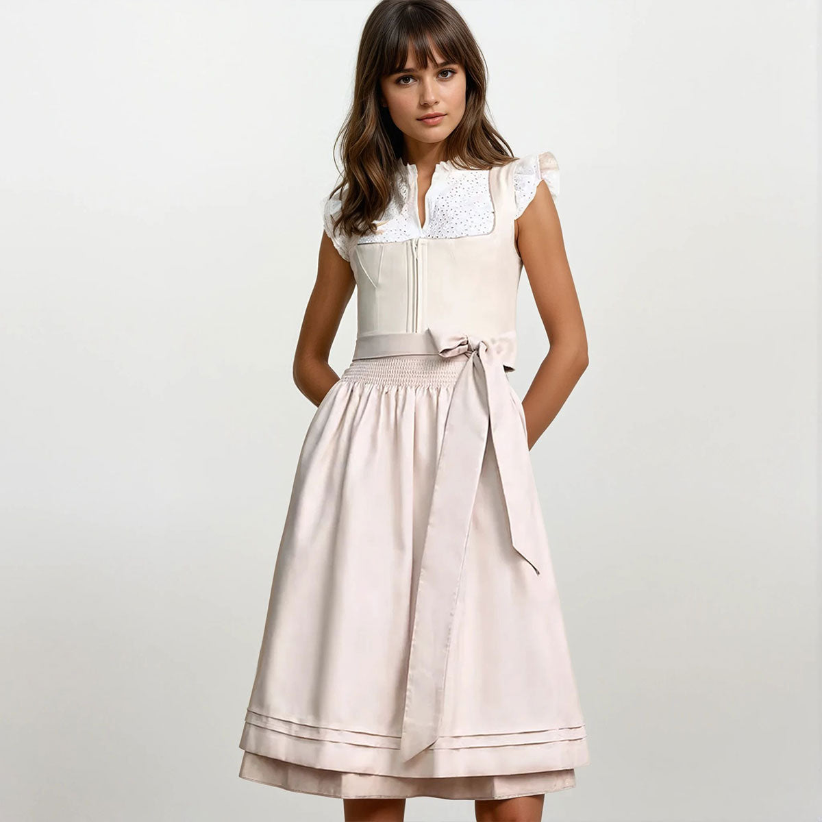 Krüger Dirndl Lillemor Beige Reißverschluss 70cm - Datschi Trachten