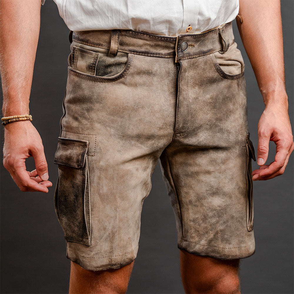 Datschi Trachten Cargo Lederhose Edmund Ziegenleder Marmor Hellbraun - Datschi Trachten