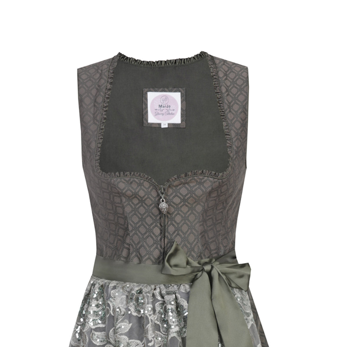 MarJo Dirndl Ampfing Waldgrün Florale Stickerei 65cm mit Beidseitige Eingriffstaschen im Rock,  Borte und Elegant Design Dirndl Längentyp Midi (60-75cm)