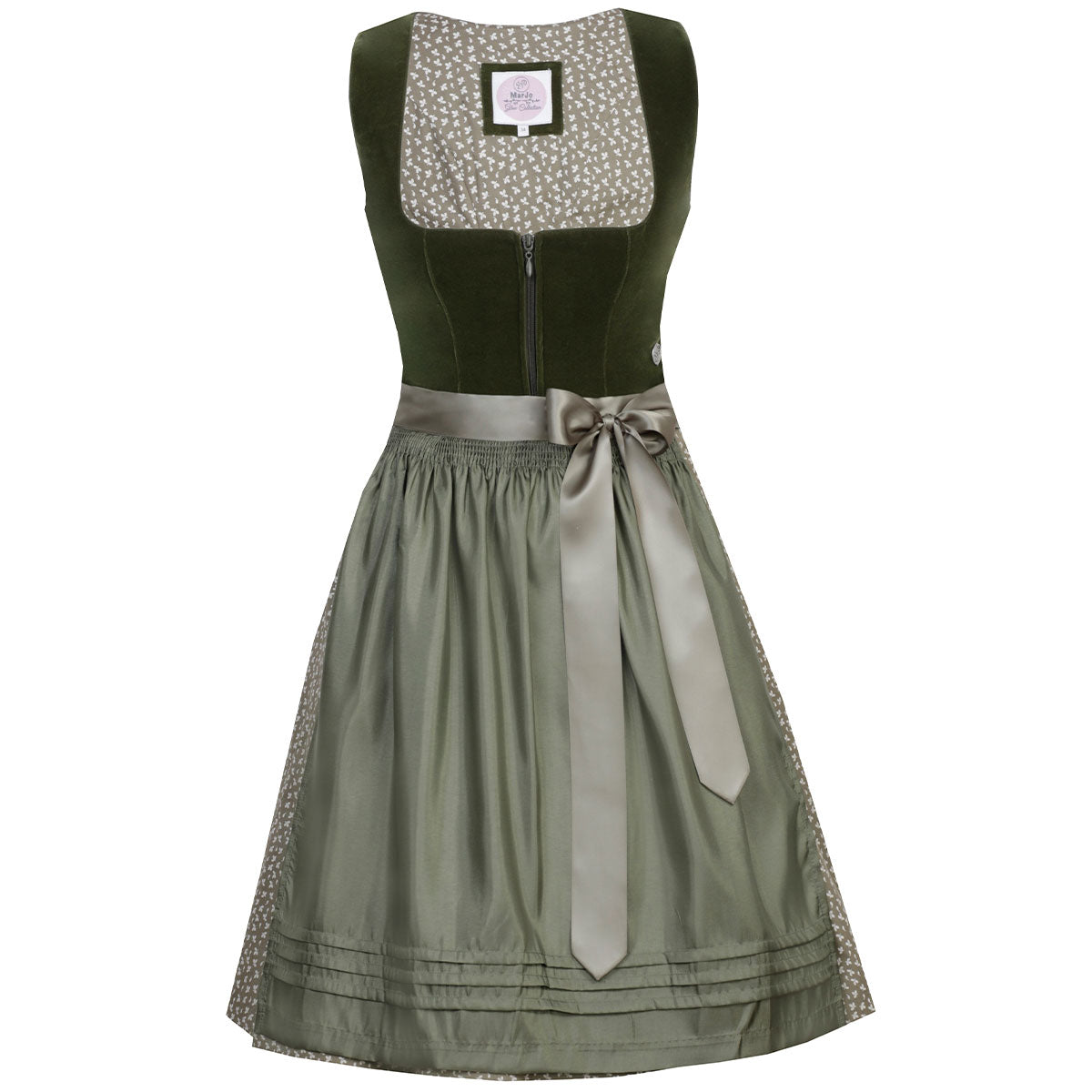 MarJo Dirndl Clara Dunkelgrün/Moos Samt 65cm mit Reißverschluss und Schleife Farbe: Grün,  Khaki,  Waldgrün,  Tannengrün