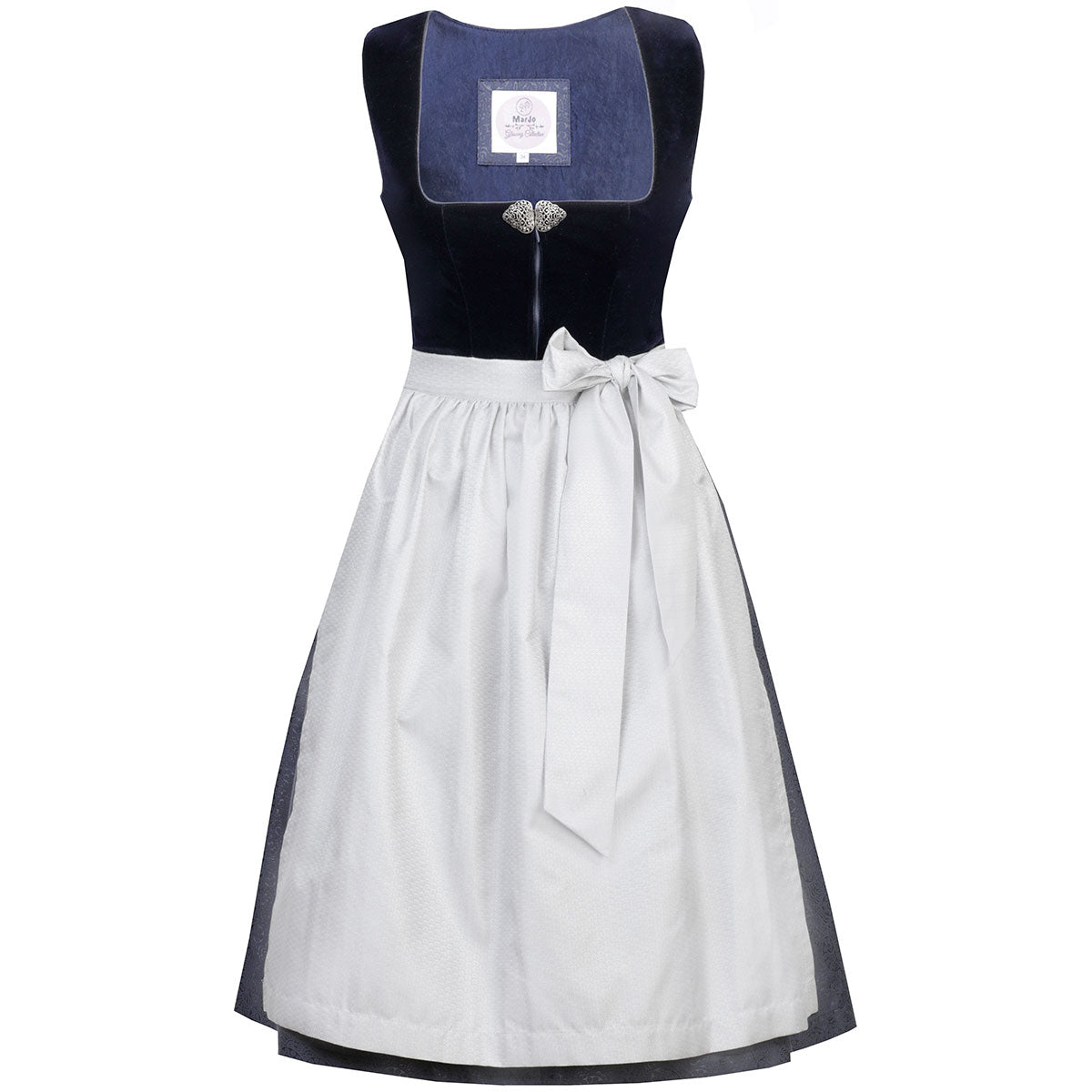MarJo Dirndl Heidi-Dunkelblau/Silber Samt 75cm mit Reißverschluss und Schleife Farbe: Blau,  Dunkelblau,  Grau,  Silber
