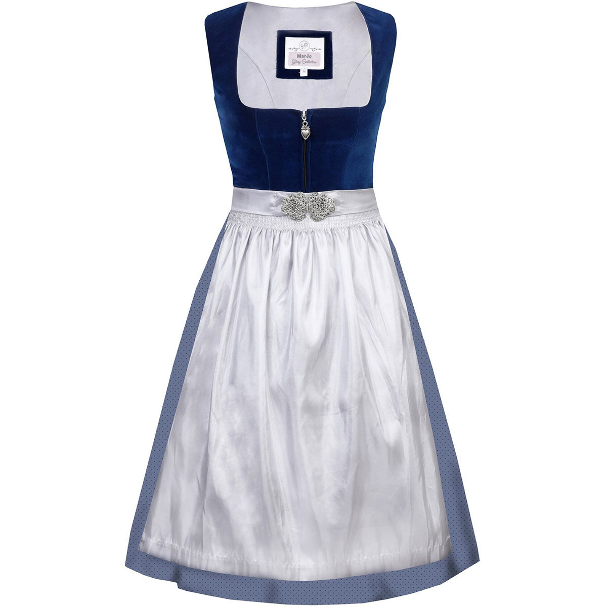 MarJo Dirndl Inka Dunkelblau/Silber 65cm mit Reißverschluss und Schließe Farbe: Blau,  Dunkelblau,  Grau,  Silber,  Nachtblau,  Navy Blau,  Marine Blau