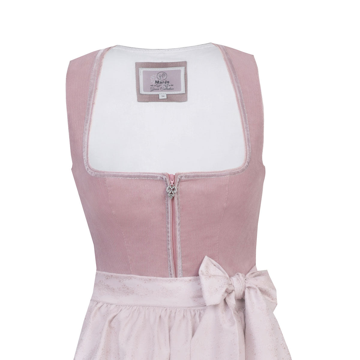 MarJo Dirndl Marilena Rosa/Puder Cord 70cm mit Beidseitige Eingriffstaschen im Rock und Elegant Design Dirndl Längentyp Midi (60-75cm)