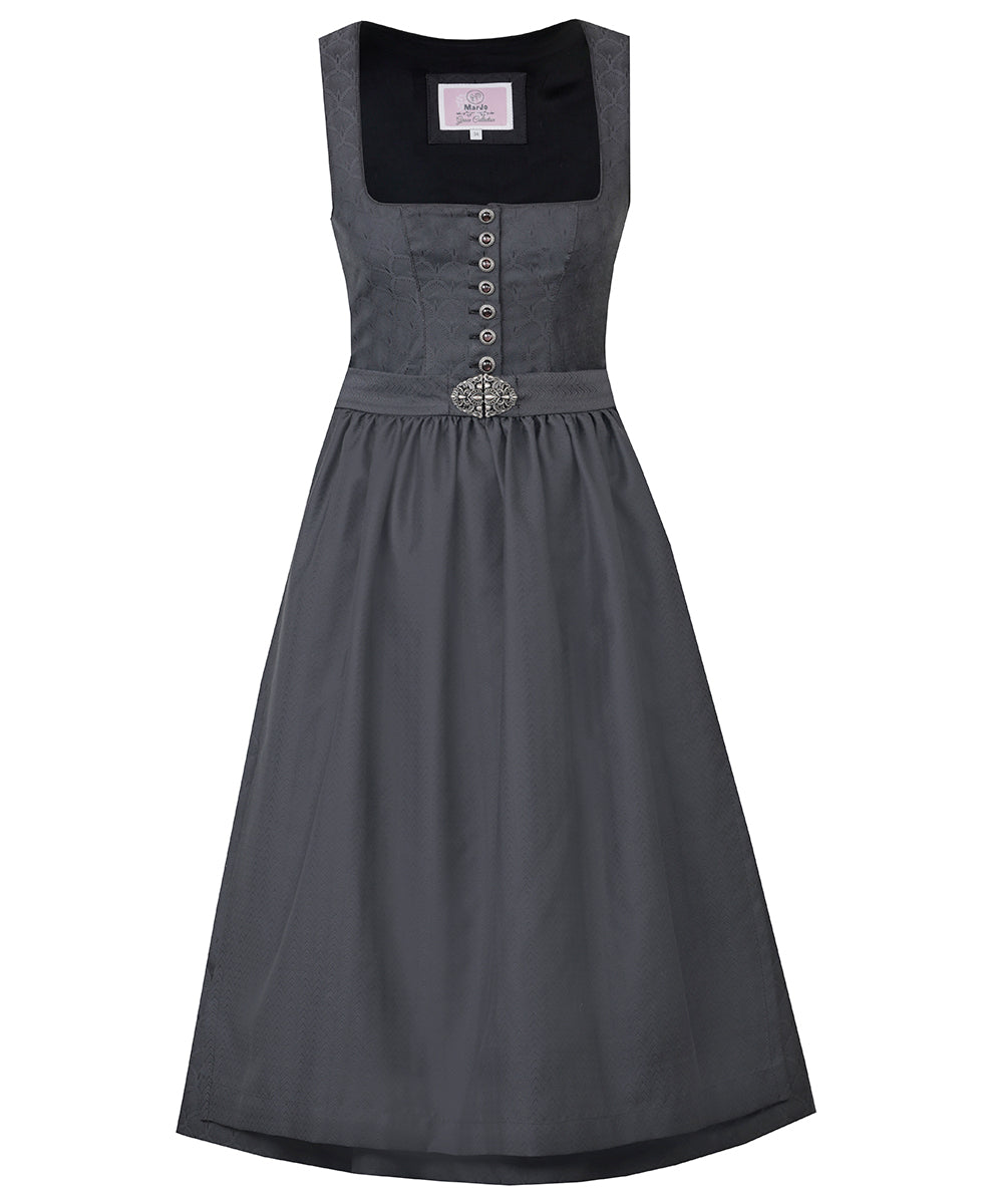MarJo Dirndl Otterfing Asphalt Schwarz Gerader Ausschnitt 70cm mit Knöpfe und Schließe Farbe: Schwarz,  Dunkelgrau,  Anthracite