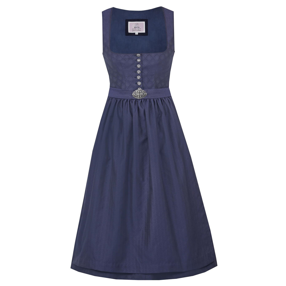 MarJo Dirndl Otterfing Marine Blau Gerader Ausschnitt 75cm mit Knöpfe und Schließe Farbe: Blau,  Dunkelblau,  Navy Blau,  Marine Blau