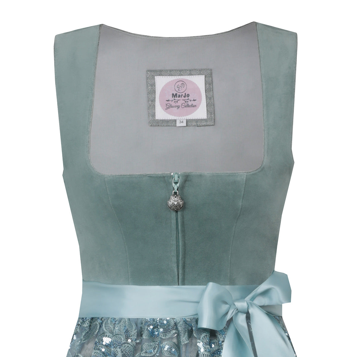 MarJo Dirndl Veitsbronn Jade/Smaragdgrün Floral 65cm mit  und Elegant,  Bunt Design Dirndl Längentyp Midi (60-75cm)